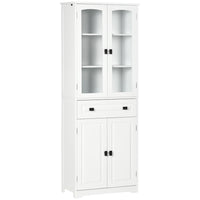 HOMCOM 63" H Kitchen Pantry Cabinet with Adjustable Shelves and Glass Door - White-Modern design with framed glass doors 