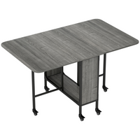 HOMCOM 51" Mobile Wheel Drop Leaf Folding Dining Table with Storage Shelf for 6 - Distressed Grey-2 lift-up sideboards expand surface space and fold down for compact storage