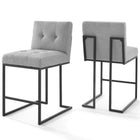 Modway Privy Black Stainless Steel Upholstered Fabric Counter Stool - Black Light Gray - Set of 2-Glam Deco Kitchen Counter Stool Set of 2