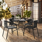 Flash Furniture 28" Square Glass Metal Table with Black Rattan Edging & 4 Black Rattan Stack Chairs-Set Includes Table and 4 Chairs