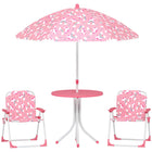 Qaba Kids Picnic Table and Chair Set with 2 Folding Chairs and Removable Umbrella - Pink-This 4-piece set creates a complete fun zone for indoors or outdoors 