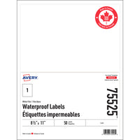 Avery Waterproof Labels - 8.5" x 11" - 50 Pack-White