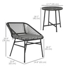 Outsunny 3-Pieces Wicker Patio Furniture Set with Glass Top Coffee Table & Cushions - Black-Each chair with a wide seat, back support and sloping armrests 
