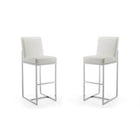 Manhattan Comfort Element 16.34" Modern Faux Leather Upholstered Bar Stool - Pearl White and Polished Chrome - 2 Pack-Modern Barstool with Backseat Perfect for Bar and Kitchen Use. Set of 2