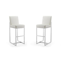Manhattan Comfort Element 16.34" Modern Faux Leather Upholstered Bar Stool - Pearl White and Polished Chrome - 2 Pack-Modern Barstool with Backseat Perfect for Bar and Kitchen Use. Set of 2