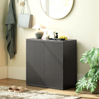 HOMCOM 30.7" Fluted Sideboard Buffet Cabinet with Push-to-Open Door - Distressed Black Grey-Built with particleboard with melamine finish, ensuring durability and easy cleaning