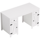 HOMCOM 53" Farmhouse Executive Desk with Drawers and 2 Cabinets - White Wood Grain-Spacious desktop accommodates essentials, ensuring a clutter-free workspace
