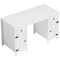 HOMCOM 53" Farmhouse Executive Desk with Drawers and 2 Cabinets - White Wood Grain-Spacious desktop accommodates essentials, ensuring a clutter-free workspace