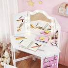 Qaba Kids Vanity Table & Chair Set with Lights & Tri-Fold Mirror - White-Includes a side hanging pocket for extra storage and developing tidy habits
