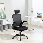 HOMCOM Ergonomic Office Chair with 4D Lumbar Support - Black-Flip-up armrests save space, allowing under-desk storage