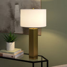 Hudson&Canal Warren 27.25" Tall Table Lamp with Fabric Shade - Brass/White-Includes a 6 ft. cord with switch at the socket