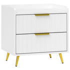 HOMCOM Bedside Table with Gold Metal Legs for Bedroom - White-Anti-tipping straps to safely attach to a wall 