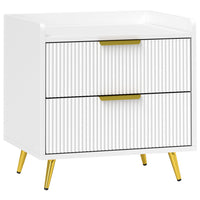 HOMCOM Bedside Table with Gold Metal Legs for Bedroom - White-Anti-tipping straps to safely attach to a wall 
