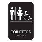 Cosco ADA Restroom Wheelchair Accessible Indoor Wall Sign - 6" x 9" - Black & White - French Text-This ADA restroom wheelchair sign features French text and iconography to clearly guide French-speaking individuals to accessible facilities