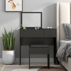 HOMCOM Makeup Vanity Desk with Flip Top Mirror and Cushioned Stool - 31.5" L x 15.7" W x 31.1" H - Black-Modern design easily blends any existing home décor 