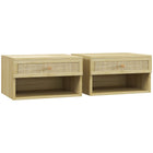 HOMCOM Floating Nightstands with Drawer and Open Shelf - Natural Wood - Set of 2-Set includes two bedside tables. Use together in a space for a matching look, or in different rooms