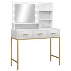 HOMCOM Vanity Desk with Mirror and Lights - 38.6" L x 17.7" W x 54.3" H - White-Three drawer plus three open shelves for organization 