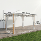 Outsunny 10 ft W x 12 ft L Patio Gazebo - Double Roof Gazebo Canopy Shelter - Cream-Features elegant wood grain posts on a strong metal frame for a natural aesthetic