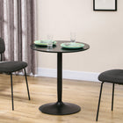HOMCOM Round Dining Table with Steel Base & Non-slip Pad for Living Room - Black-It has a round and spacious surface to place your food and drinks
