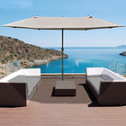 Outsunny Patio Umbrella with Lift Crank - 15' - Light Grey-Large 8.7' diameter double canopy umbrella with 7.8' height for wide coverage from the sun