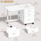 HOMCOM 42" Foldable Mobile Computer Desk with 3 Drawers and Wheels - White Wood Grain-Six 360° swivel casters, four locking, roll smoothly and stay secure when parked