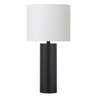Hudson&Canal York 16" Tall Table Lamp with Fabric Shade - Blackened Bronze/White-Mid-century modern design for your living room, workspace, or bedside table