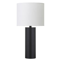 Hudson&Canal York 16" Tall Table Lamp with Fabric Shade - Blackened Bronze/White-Mid-century modern design for your living room, workspace, or bedside table