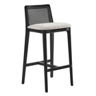 Modway Monarch Wood and Rattan Bar Stool - Black Black Heathered Weave Ivory-Beech Wood Frame