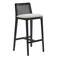 Modway Monarch Wood and Rattan Bar Stool - Black Black Heathered Weave Ivory-Beech Wood Frame