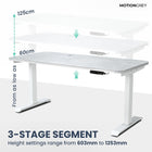 MotionGrey Electric Dual Motor Height Adjustable 165" W Sit-to-Stand Desk - White Frame-Up to 120kg - Our Motion Standing Frame has been reinforced with thickened steel tubing throughout the desk and reinforced base plates for the footers. This provides a sturdy and durable platform even when the desk is raised to the highest setting