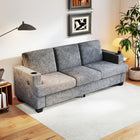 HOMCOM 3 Seater Upholstered Sofa Couch with USB Ports and Cup Holders - Grey-Chenille-feel fabric upholstery offers a luxurious touch