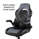 Emerge Vortex Bonded Leather Gaming Chair, Black and Grey-Built-in headrest provides added comfort