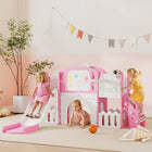 Qaba 7 in 1 Kids Slide with Climber, Basketball Hoop, Telescope, Drawing Board - Pink-Made from child-friendly HDPE material 