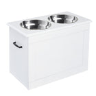 PawHut Elevated Large Dog Bowls with Storage - White-The dog bowl stand is made of P2 grade MDF panel and stainless steel, very sturdy and rust-resistant 