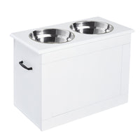PawHut Elevated Large Dog Bowls with Storage - White-The dog bowl stand is made of P2 grade MDF panel and stainless steel, very sturdy and rust-resistant 