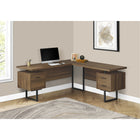Monarch Specialties 7610 70" Computer Desk - Walnut/Black Metal/L/R Face-Extra-large, floating desktop frees the tops of the drawer units to be used as additional surfaces