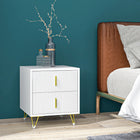 HOMCOM Nightstand with Metal Legs- White-Ample drawer space for storing books, pens, or bedtime essentials