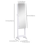 HOMCOM Freestanding Mirror Jewelry Cabinet - 11.75" L x 57.5" W x 14.25" H - White-LED light strip auto ON/OFF with the open and close of the fold up table, add more lights 