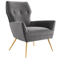Modway Renata Button Tufted Performance Velvet Armchair - Grey-Retro Glam Armchair