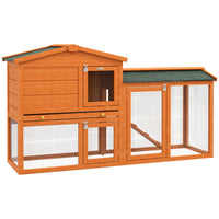 PawHut 59" W 2-Level Rabbit Hutch with Run and Roof - Orange-Spacious compartments allow 1-2 pets lots of room to roam 