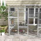 PawHut 74" H Large Outdoor Catio with Cat Condos, Platforms and Ladders - Grey-Large exit door and elevated playground 
