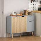 HOMCOM 35.4" L Sideboard - Grey and Nature Wood-Comes with 2 enclosed cabinets and a handy drawer for storage of daily accessories, utensils, dry goods, as well as plates and dishes