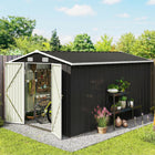 Outsunny Metal Heavy Duty Outdoor Storage Shed - 12' x 8' - Dark Grey-Sloped roof on this storage shed helps rain and snow slide off
