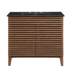 Modway Render 36" Bathroom Vanity - Walnut/Black-Soft-Close Doors