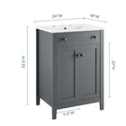 Modway Nantucket 24" Bathroom Vanity - Grey/White-Soft-Close Doors