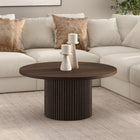 Hudson&Canal Rollan 32" Wide Round Fluted Coffee Table - Brown Oak-Features easy assembly