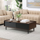 Manhattan Comfort Duane 47.24" Mid-Century Modern Coffee Table - Dark Brown and Black-Includes 1 Full Extension Drawer and 1 Cubby Shelf Space