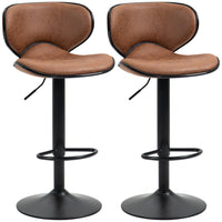 HOMCOM Adjustable Height Vintage Leathaire Bar Stools - Brown - 2 Pack-Packaged in a set of 2, perfect for creating a matching look in your home
