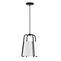 Hudson&Canal Marduk 11" Wide Pendant with Fabric Shade - Blackened Bronze/White-Mid-century modern design for your entryway, foyer, or kitchen