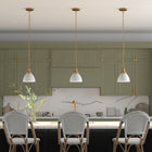 Hudson&Canal Elodie 8" Wide Pendant with Metal Shade - Matte White/Brass/Matte White-Includes an adjustable 6 ft. chain and cord, compatible with existing dimmer switches, bulbs not included